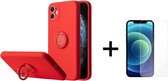 Apple iPhone 13 Mini Back Cover | Telefoonhoesje | Ring Houder | Rood + 1x Screenprotector
