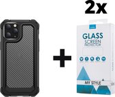 Backcover Shockproof Carbon Hoesje iPhone 12 Pro Max Zwart - 2x Gratis Screen Protector - Telefoonhoesje - Smartphonehoesje