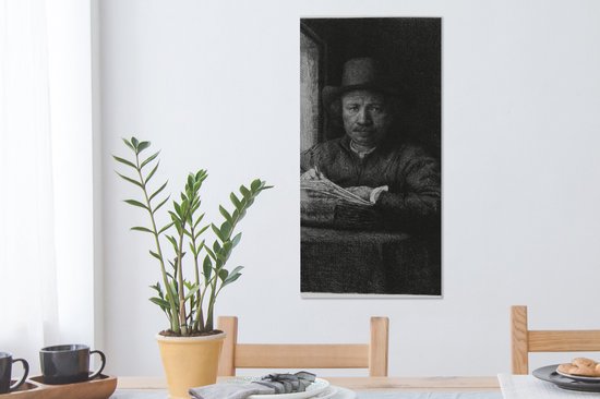 Peinture sur toile Autoportrait gravure à une fenêtre - Rembrandt van Rijn - 40x80 cm - Décoration murale