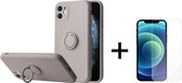 Apple iPhone 13 Pro Back Cover | Telefoonhoesje | Ring Houder | Grijs + 1x Screenprotector