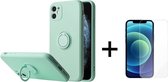 Apple iPhone 13 Back Cover | Telefoonhoesje | Ring Houder | Wit Groen + 1x Screenprotector