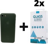 Backcase Carbon Hoesje iPhone 6/6s Groen - 2x Gratis Screen Protector - Telefoonhoesje - Smartphonehoesje
