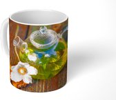 Mok - Glazen theepot op een houten tafel - 350 ML - Beker