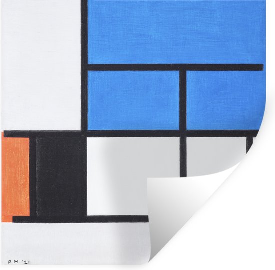 Muurstickers - Sticker Folie - Compositie met blauw, rood, zwart, geel en grijs - Piet Mondriaan - 100x100 cm - Plakfolie - Muurstickers Kinderkamer - Zelfklevend Behang XXL - Zelfklevend behangpapier - Stickerfolie