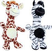 Hondenspeelgoed - pluche giraffe of zebra met piep - 25 cm - 1 stuk