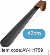 Lynnz® schoenlepel lang zwart metaal RVS 42 cm - met leren handgreep - stevig leer - schoentrekker - schoen lepel - schoenlepels