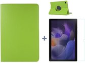Samsung Galaxy Tab A8 Hoes Groen - Samsung Tab A8 hoesje 2021 - tablethoes draaibare book case Samsung Tab A8 Screenprotector / tempered glass