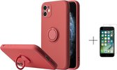 Apple iPhone 12 | 12 Pro Back Cover | Telefoonhoesje | Ring Houder | Licht Rood + 1x Screenprotector