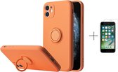 Apple iPhone 12 | 12 Pro Back Cover | Telefoonhoesje | Ring Houder | Oranje + 1x Screenprotector