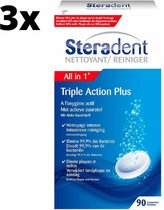 Steradent Kunstgebit Reiniger - Triple Action Plus - 3 x 90 stuks - Voordeelverpakking