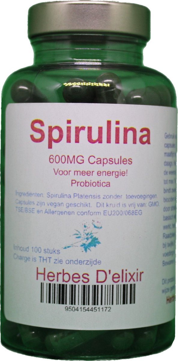Goedkoopste Herbes D'elixir Spirulina 600mg Capsules – 100 Stuks – Natuurlijk Supplement - Voor Een Gezonde Levensstijl