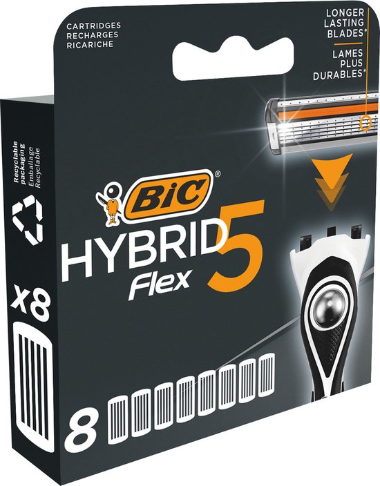 Lames de rasoir pour hommes BIC Hybrid 5 Flex - Recharge de 8 lames - Recharges - Produit de l'année 2022