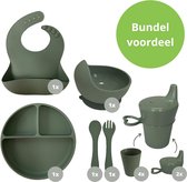 Ik Ben Zo Mooi 11-delige Siliconen Kinderservies set met Bord en Kom met Zuignap - Sage Groen