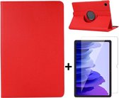 HB Hoes Geschikt voor Samsung Galaxy Tab A8 2021 10.5 inch Rood & Glazen Screenprotector - Draaibare Tablet Case met Standaard