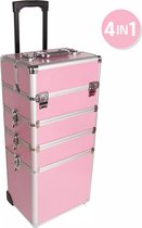 BrightWise® Professionele Visagie Kappers Koffer Trolley - Make Up Koffer Trolley - Cosmetica Trolley - Nagelstyliste Trolley - Roze