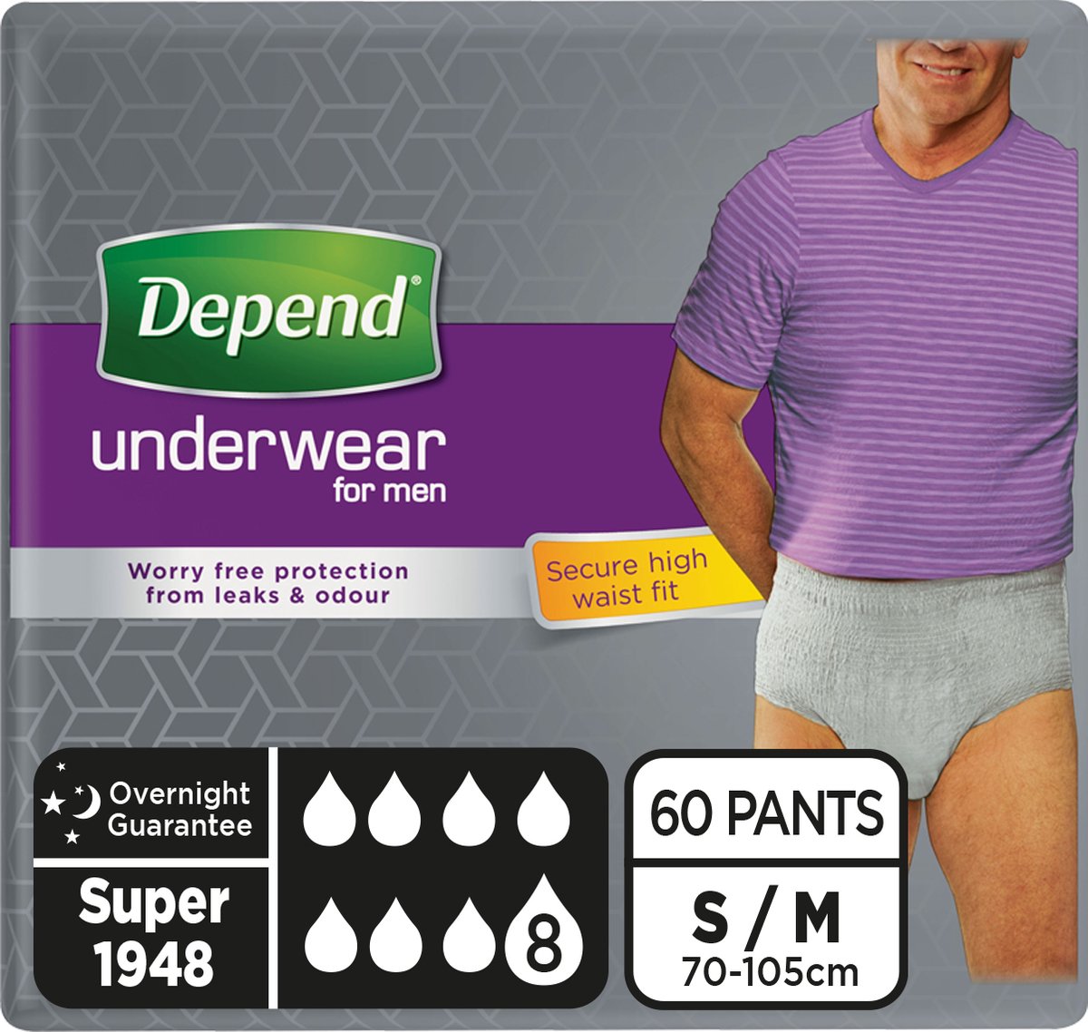 Goedkoopste Depend Super - S/M - Incontinentie mannen - Incontinentiebroekjes voor urineverlies - 60 stuks