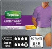 Depend Super - S/M - Incontinentie mannen - Incontinentiebroekjes voor urineverlies - 60 stuks