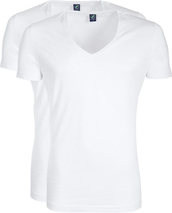 Suitable - Vibamboru T-Shirt Diepe V-Hals Wit 2-Pack - Heren - Maat XL - Slim-fit