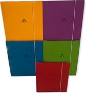 Aurora Elastomappen A4, gekleurd karton, 5 kleuren, met elastiek sluiting en 3 kleppen, doos met 24 stuks