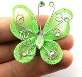 5X organza vlinder met strass en glitter en metaaldraad langs de randen licht groen - vlinder - organza - DIY - hobby - knutselen