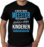 Grote maten Trotse meester cadeau t-shirt zwart voor heren - wit en blauwe letters - verjaardag / bedankje / cadeau shirts voor leraar XXXXL