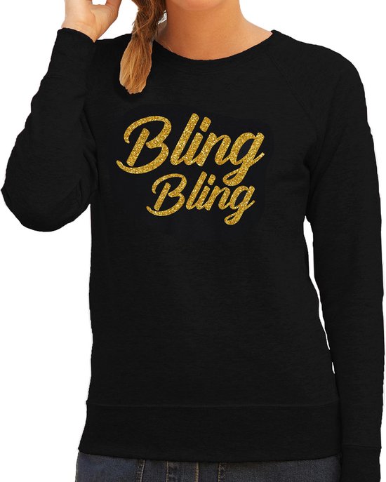 Bling bling sweater zwart met glitter tekst dames - Glitter en Glamour goud... | bol.com