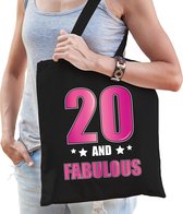 20 and legendary verjaardag cadeau tas zwart met roze letters - dames - 20e verjaardag kado tas / cadeau tas