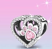 Zilveren Bedel Roze Poot | Bedels Poes | Sieraad Dier Hond | Sterling zilver 925 |  Bead | Kerst - Sinterklaas Cadeau | Past op je Pandora armband | Romystones