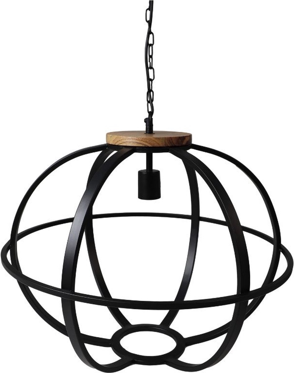 HSM Collection Hanglamp Michigan - Ã¸58x45 - Zwart - Ijzer/hout