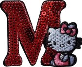 Strijk Embleem Alfabet Patch - Letter M - Hello Kitty Pailletten - 6cm hoog - Letters Stof Applicatie - Geborduurd - Strijkletters - Patches - Iron On
