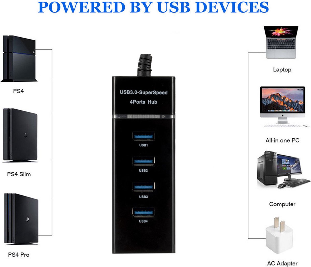 Usb 3.0 Hub voor Ps4/Ps5 - Xbox one - PC - 4 ports - Ps4 slim/Ps4 pro