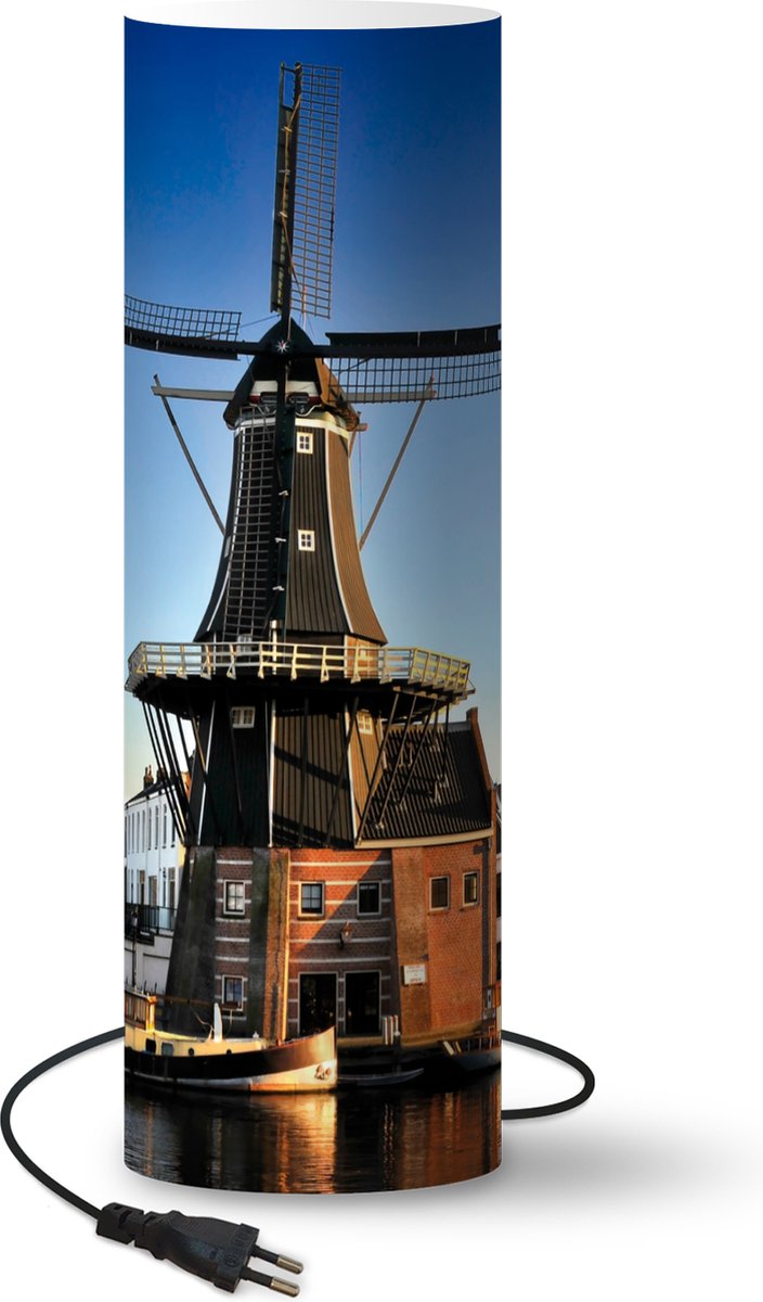 Lamp - Nachtlampje - Tafellamp slaapkamer - Windmolen aan het water in Haarlem - 60 cm hoog - Ø19.1 cm - Inclusief LED lamp