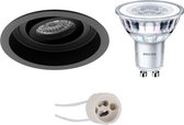 LED Spot Set - Pragmi Domy Pro - GU10 Fitting - Inbouw Rond - Mat Zwart - Verdiept - Kantelbaar - Ø105mm - Philips - CorePro 840 36D - 4W - Natuurlijk Wit 4000K - Dimbaar - BSE
