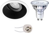 LED Spot Set - Pragmi Zano Pro - GU10 Fitting - Inbouw Rond - Mat Zwart/Wit - Kantelbaar - Ø93mm - Philips - SceneSwitch 827 36D - 1.5W-5W - Warm Wit 2200K-2700K - Dimbaar - BES LED