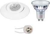 LED Spot Set - Pragmi Nivas Pro - GU10 Fitting - Inbouw Rond - Mat Wit - Trimless - Kantelbaar - Ø150mm - Philips - MASTER 927 36D VLE - 3.7W - Warm Wit 2200K-2700K - DimTone Dimbaar - BES LE