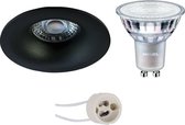 LED Spot Set - Pragmi Nora Pro - GU10 Fitting - Inbouw Rond - Mat Zwart - Ø82mm - Philips - MASTER 927 36D VLE - 4.9W - Warm Wit 2200K-2700K - DimTone Dimbaar - BES LED