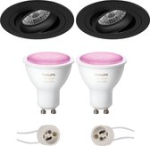Proma Alpin Pro - Inbouw Rond - Mat Zwart - Kantelbaar Ø92mm - Philips Hue - LED Spot Set GU10 - White and Color Ambiance - Bluetooth