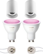 Proma Luxina Pro - Opbouw Rond - Mat Wit - Verdiept - Kantelbaar - Ø90mm - Philips Hue - Opbouwspot Set GU10 - White and Color Ambiance - Bluetooth