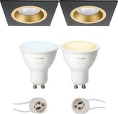 Proma Rodos Pro - Inbouw Vierkant - Mat Zwart/Goud - 93mm - Philips Hue - LED Spot Set GU10 - White Ambiance - Bluetooth