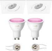 Proma Borny Pro - Inbouw Vierkant - Mat Wit - Kantelbaar - 92mm - Philips Hue - LED Spot Set GU10 - White and Color Ambiance - Bluetooth