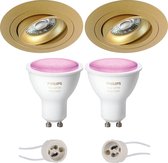 Proma Alpin Pro - Inbouw Rond - Mat Goud - Kantelbaar - Ø92mm - Philips Hue - LED Spot Set GU10 - White and Color Ambiance - Bluetooth