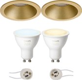 Prima Pollon Pro - Inbouw Rond - Mat Goud - Verdiept - Ø82mm - Philips Hue - LED Spot Set GU10 - White Ambiance - Bluetooth