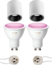 Prima Cliron Pro - Opbouw Rond - Mat Wit/Zwart - Verdiept - Ø90mm - Philips Hue - Opbouwspot Set GU10 - White and Color Ambiance - Bluetooth