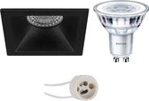 LED Spot Set - Prima Pollon Pro - GU10 Fitting - Inbouw Vierkant - Mat Zwart - Verdiept - 82mm - Philips - CorePro 827 36D - 5W - Warm Wit 2700K - Dimbaar