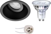 LED Spot Set - Prima Zano Pro - GU10 Fitting - Inbouw Rond - Mat Zwart - Kantelbaar - Ø93mm - Philips - SceneSwitch 827 36D - 1.5W-5W - Warm Wit 2200K-2700K - Dimbaar