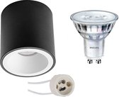 Opbouwspot Set - Luxino Cliron Pro - GU10 Fitting - Opbouw Rond - Mat Zwart/Wit - Verdiept - Ø90mm - Philips - SceneSwitch 827 36D - 1.5W-5W - Warm Wit 2200K-2700K - Dimbaar