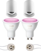 Luxino Luxina Pro - Opbouw Rond - Mat Wit - Verdiept - Kantelbaar - Ø90mm - Philips Hue - Opbouwspot Set GU10 - White and Color Ambiance - Bluetooth