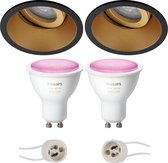 Primux Zano Pro - Inbouw Rond - Mat Zwart/Goud - Kantelbaar - Ø93mm - Philips Hue - LED Spot Set GU10 - White and Color Ambiance - Bluetooth