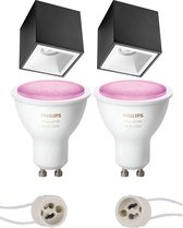 Primux Cliron Pro - Opbouw Vierkant - Mat Zwart/Wit - Verdiept - 90mm - Philips Hue - Opbouwspot Set GU10 - White and Color Ambiance - Bluetooth