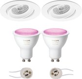 Pragmi Delton Pro - Inbouw Rond - Mat Wit - Kantelbaar - Ø82mm - Philips Hue - LED Spot Set GU10 - White and Color Ambiance - Bluetooth